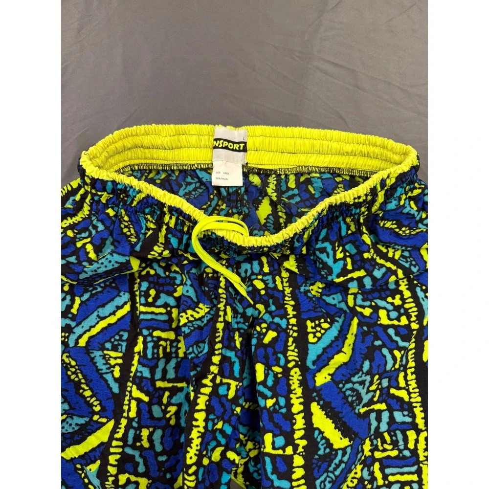 Vintage Insport Mens Tracksuit Set Large Blue Yellow Geometric 90s Windbreaker